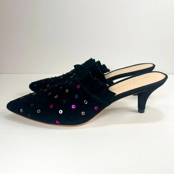 Loeffler Randall Berkley Black Suede Sequin Mule Kitten Heel Pointed Toe size 10